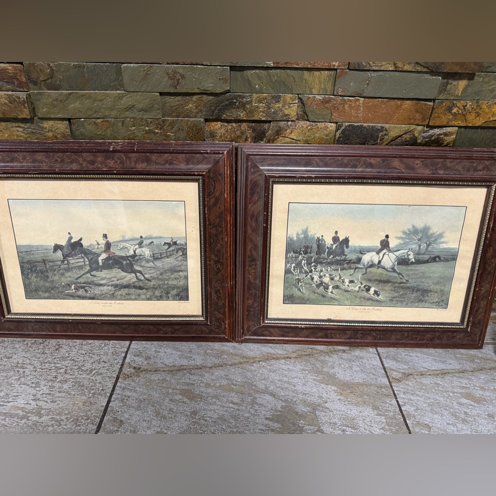Two old paintings hunting scene